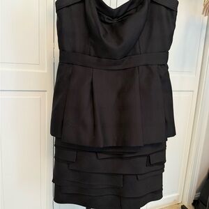 BCBGMaxAzria Black Pleated Peplum Sheath Mini Dress